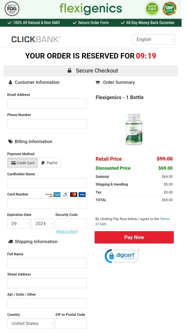 Flexigenics™ checkout page
